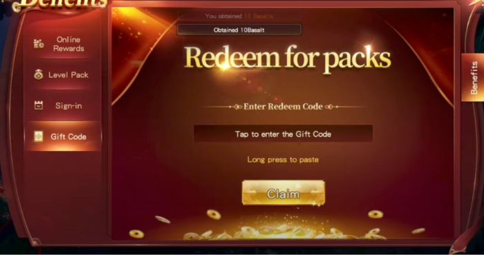 Click on Gift Code button
