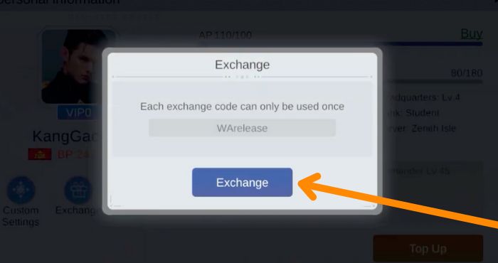 How to use Warship Alliance Conquest codes Step 4