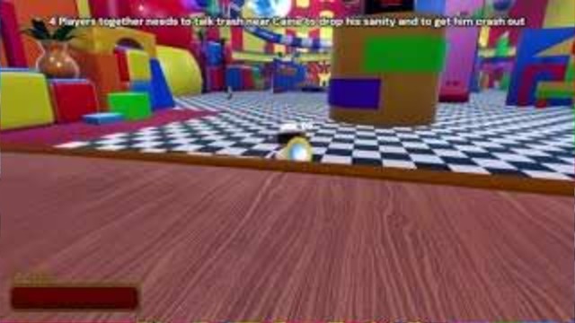 The Talk to Caine menu interface open in the circus tent — Alt text: "Experience Abstraction Roblox Talk to Caine interface in the lobby" — Arrow: 0.40, 0.54