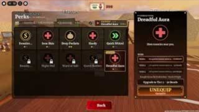 Dead of Night Dead Rails Dreadful Aura perk upgrade interface
